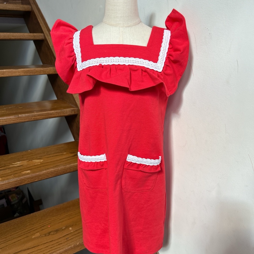 NWT Janie and jack flower island Ruffle Eyelet Trim Ponte Dress poppy red girls